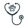 Stethoscope with Paw Print Line Icon. Veterinary Concept. Pet, Dog, Cat Health Care Service Icon. Veterinarian Medicine Royalty Free Stock Photo