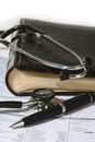 Stethoscope, a pen and a blank prescription pad Royalty Free Stock Photo