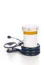 Stethoscope and pill bottle Royalty Free Stock Photo