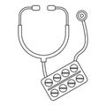 Stethoscope pills icon, outline style