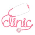 Stethoscope pink color and clinic text made from cable flat design