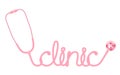 Stethoscope pink color and clinic text made from cable isolated