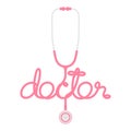 Stethoscope pink color and doctor text made from cable flat design