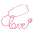 Stethoscope pink color and love text made from cable