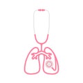 Stethoscope pink color and lung sign symbol shape made from cable