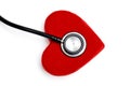 Stethoscope on a plush red heart box Royalty Free Stock Photo