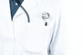 Stethoscope in a pocket of a doctor`s white lab coat