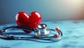 Stethoscope and Red Hearth with Blue White Background Royalty Free Stock Photo