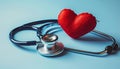 Stethoscope and Red Hearth with Blue White Background Royalty Free Stock Photo