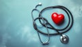 Stethoscope and Red Hearth with Blue White Background Royalty Free Stock Photo