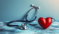 Stethoscope and Red Hearth with Blue White Background Royalty Free Stock Photo