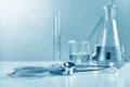 Stethoscope and scientific laboratory experimental glassware Royalty Free Stock Photo