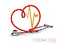 Stethoscope in shape of heart. 3d illustration. Stethoscope, heartbeat sign