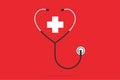 Stethoscope in the shape of a heart with plus symbol, health concept