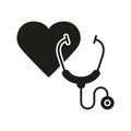 Stethoscope Silhouette Icon. Doctor's Instrument Glyph Pictogram. Medical Tool for Heart Illness Diagnosis Icon Royalty Free Stock Photo