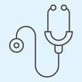 Stethoscope thin line icon. Medical equipment. Health care vector design concept, outline style pictogram on white Royalty Free Stock Photo