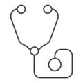 Stethoscope thin line icon. Medical equipment vector illustration isolated on white. Phonendoscope outline style design Royalty Free Stock Photo