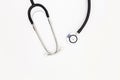 Stethoscope, Top view of doctors desk table, above view doctor work tools on white, Royalty Free Stock Photo