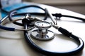 a stethoscope on top of a white hospital