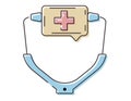 Stethoscope vector isolated line icon. Online medicine chat, bubble speech with a cross sign. Royalty Free Stock Photo