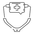 Stethoscope vector isolated line icon. Online medicine chat, bubble speech with a cross sign. Royalty Free Stock Photo