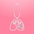 Stethoscope white color and lung sign symbol shape made from cab