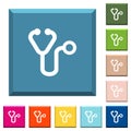 Stethoscope white icons on edged square buttons