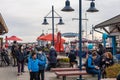 Steveston Harbour Fisherman Wharf. People wearing face mask during covid-19 pandemic period.