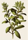 Stevia Botanical Illustration, Stevia Rebaudiana Sugar Substitute Plant Abstract Generative AI Illustration