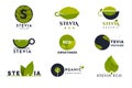 Stevia leaves icons natural herbal sweetener set