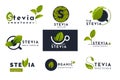 Stevia leaves icons natural herbal sweetener set Royalty Free Stock Photo