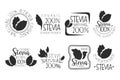 Stevia organic product logo set, natural sweetener black and white badge, label, sticker vector Illustrations on a white