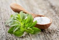 Stevia plant with powder Royalty Free Stock Photo