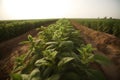 Stevia rebaudiana, sweet leaf sugar substitute isolated on field background. Neural network AI generated