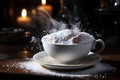 Stevia sugar spoon in the cup on the wooden table