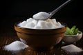 Stevia sugar spoon in the cup on the wooden table