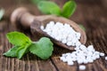 Stevia sweetener on wooden background Royalty Free Stock Photo