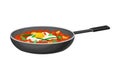 Stew with Beans and Tomatoes as Spanish Cuisine Dish Served in Frying Pan Vector Illustration Royalty Free Stock Photo