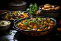 A stew with a combination of meats, vegetables, and aromatic spices, cooked in an earthenware pot