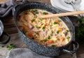 Stew pot with meat, white beans, potatoes and vegetables Royalty Free Stock Photo