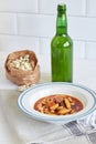 Stew of white beans pork meat, fabada, traditional dish of Asturias, Spain. Royalty Free Stock Photo