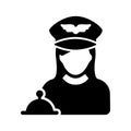 Steward, service waitress icon. Black vector