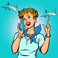 Stewardess at the airport talking on the phone Royalty Free Stock Photo