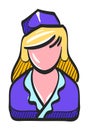 Stewardess avatar icon in color drawing