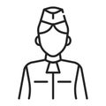 Stewardess black line icon. Member of an aircrew employed by airlines aboard commercial flights. Pictogram for web page, mobile