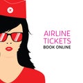 Stewardess black in red uniforms with booking online ticket