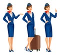 Stewardess in blue uniform. Flying attendants, air hostess Royalty Free Stock Photo