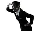 Stewardess cabin crew woman looking away surprised isolated silh