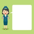 Stewardess Character Making Thumb Up with Speech Bubbles