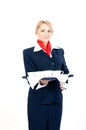 Stewardess with cups Royalty Free Stock Photo